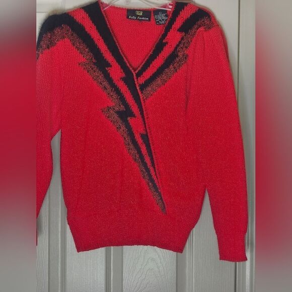 Fully Fashion L Red Beaded Embroidered Knit 3/4 Sleeve WOOL Blend Women Sweater - Picture 2 of 9